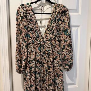 Astr Floral Long Sleeve Dress - Black and Pink